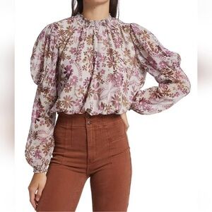 Free People Clarissa floral long sleeve blouse Grey Lilac